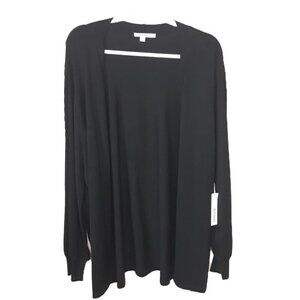 NWT Chico's Fancy Stitch Cutout Open Front Longline Sweater Cardigan Black XXL